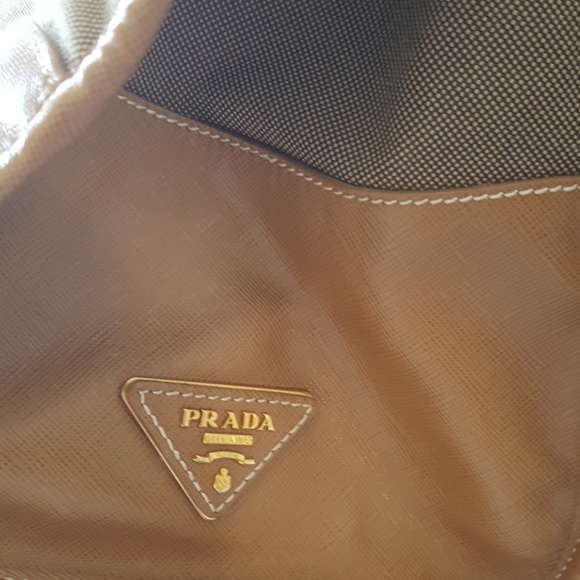 PRADA AUTHENTIC LOGO JACQUARD CALF LEATHER TOTE - Picture 7 of 8